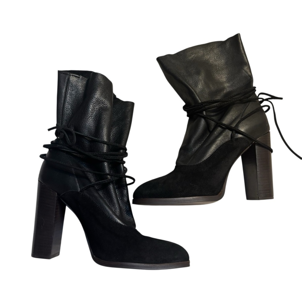 Steve Madden Black Leather & Suede Lace-Up Heeled Boots